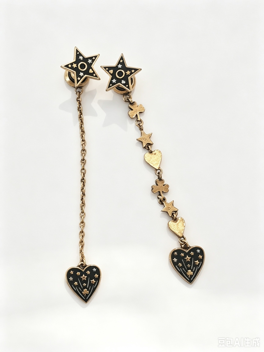 Dior Gold and Black Star & Heart Drop Earrings